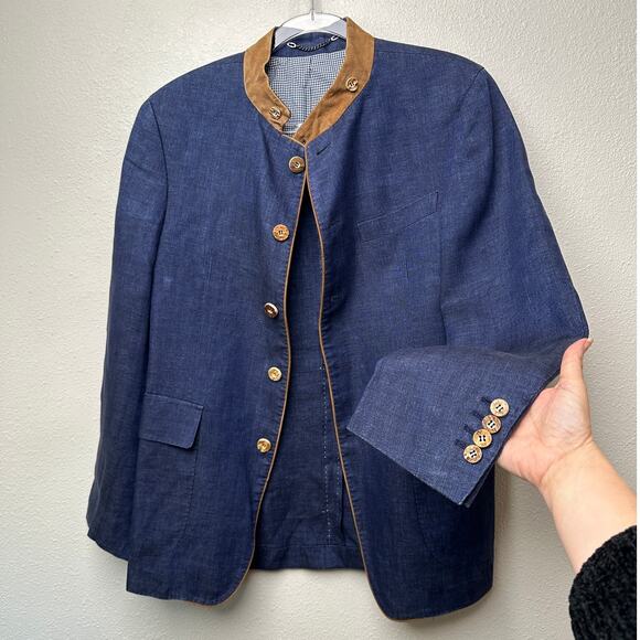 Windsor Men’s Stand-Collar Blue Blazer US 34 (EU 44) Suede Trim - Picture 1 of 15